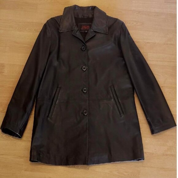 Black genuine leather coat large (medium) - Picture 2 of 10